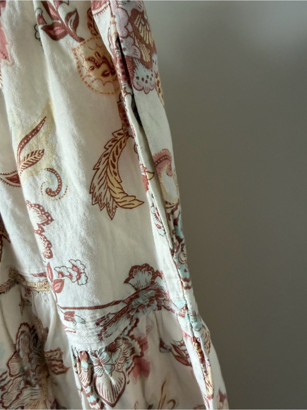 Joie Cream linen Floral Tiered Maxi Skirt with Pink and Rust Accents - Picture 5 of 7